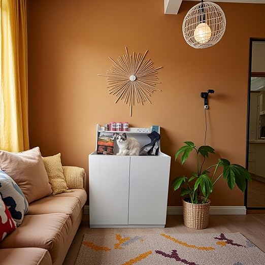 Large Cat Litter Box Enclosures,Litter Robot Enclosure,Hidden Litter Box Furniture,Hidden Cat Washroom Furniture with Door,Kitty Litter Box Furniture with Hidden Storage As Sideboard Cabinet-Mewly Pet