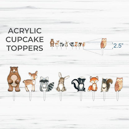 Forest Critters Painted Wooden Animal Cutout Shapes (3 Cupcake Sets (bundle of 24))