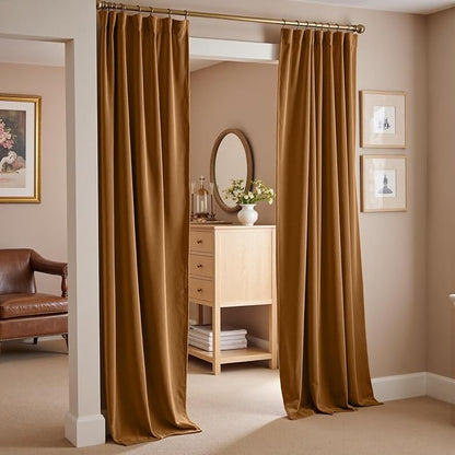 Lazzzy Velvet Blackout Curtains Thermal Insulated Room Window Drapes Super Soft Luxury Curtains for Living Room Bedroom Rod Pocket 2 Panels, Gold Brown, 52" W x 108" L