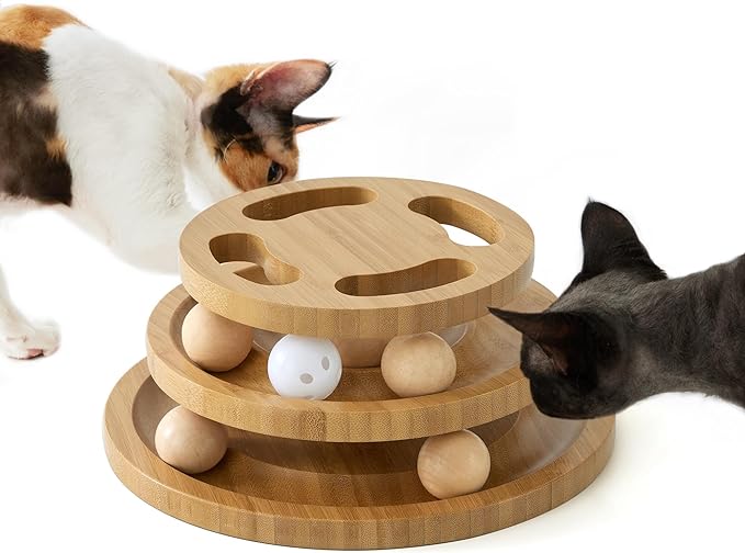 Cat Ball Track Toy with Puzzle Top, Wooden Cat Toys for Indoor Cats with Spinning Balls, Interactive Large Cat Ball Tower for Kitten Exercise Mental Physical-Mewly Pet