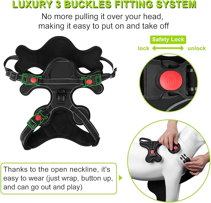 Dog Harness, Adjustable Reflective Dog Vest No Pull Dog Harness with Badge and Bow Tie for Puppy Small Medium Large Dogs-Mewly Pet