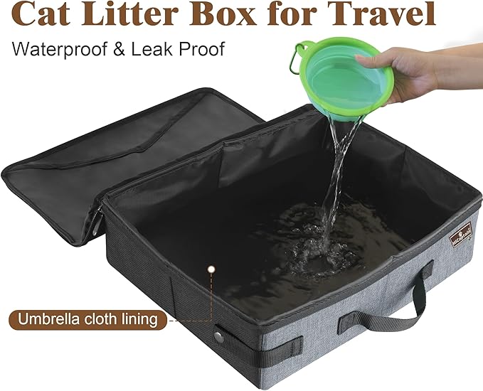 HiCaptain Portable Litter Box for Cats, Cat Travel Litter Box with Lid and Handle Standard Portable Collapsible Litter Carrier for Cat (M,Black/Gray)-Mewly Pet