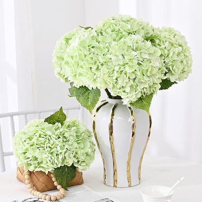 4 Pcs Real Touch Hydrangea Artificial Flowers, 21" Light Green Full Faux Hydrangea Flowers Latex Fake Flowers for Home Decor Party Floral Arrangements Wedding Bouquets Centerpieces Outdoor Decor