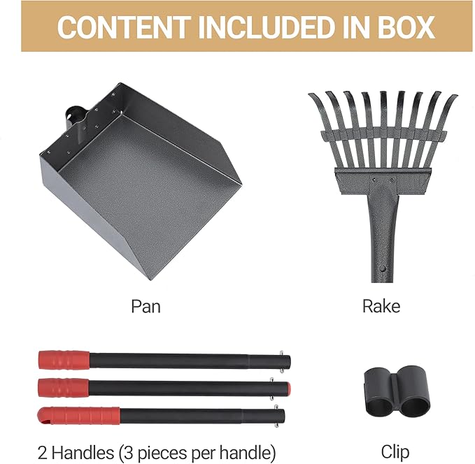 Heeyoo Dog Pooper Scooper, Dog Poop Tray and Rake Set, Pet Waste Removal Scoop with Long Adjustable Sectional Stainless Handles, 2 Pieces-Mewly Pet