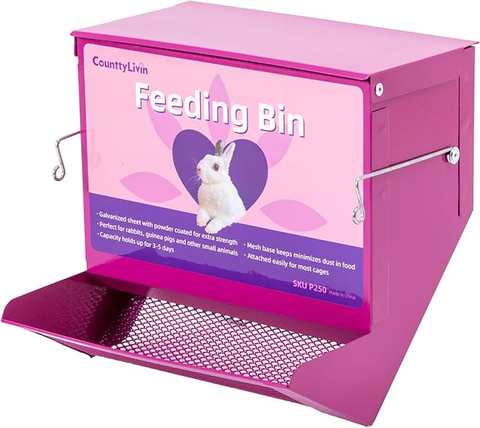 Metal Small Animal Feeder with Lid, Heavy Duty Rabbit Feeder, Large Capacity Rabbit Food Dispenser, Great for Rabbit, Guinea Pigs, Chinchillas and Other Small Animals.(7.4 inch, Purple)-Mewly Pet