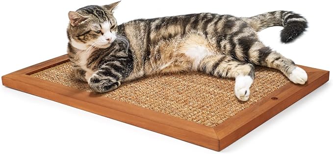 Cat Scratching Post - BXL, Natural Wooden Sisal Cat Wall Scratcher, Floor or Wall Mounted Vertical Cat Scratch Pad for Indoor Cats Adults or Kittens, Cat Wall Furniture Protector-Mewly Pet