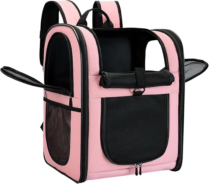 Apollo Walker Dog & Cat Carrier Backpack for 4-15lb Pets - Ventilated Safe Design with Padded Back Support, Breathable Mesh Pet Backpack for Hiking, Travel, Outdoor (Pink)-Mewly Pet
