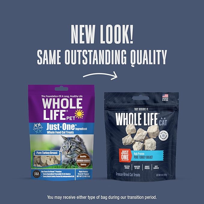 Whole Life Cat Just One Turkey Freeze Dried Cat Treats - Human Grade High Protein Food, Healthy Training Snacks, Freeze Dried Turkey Food Toppers, USA Made Natural Treats - 8 oz (Pack of 1)-Mewly Pet
