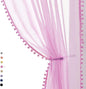 Treatmentex Sheer Curtains for Bedroom Nursery Room Pink 72 inches Long Linen Texture Slub Pom Pom Voile for Windows 52" W x 2 Panels Rod Pocket