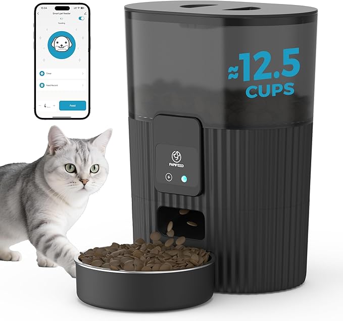 PAPIFEED Automatic Cat Feeder 3.5L/15 Cup 2.4G WiFi Pet Feeder for Dog Work with Alexa & Echo Timed Cat Food Dispenser for Remote Feeding with Stainless Steel Bowl up to 10 Meals Per Day with APP-Mewly Pet