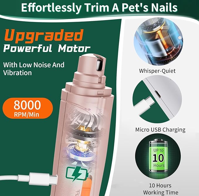 Dog Nail Clippers & Cat Nail Clipper with Catcher, 2 in 1 Dog Nail Trimmers & Grinder with Light for Large Small Dogs Cats,Silent Groom Pro Claw Trimmer, Rechargeable Dogs Nails Grinder Quiet-Mewly Pet