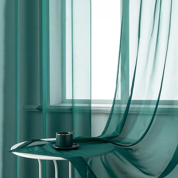 DUALIFE Hunter Green Sheer Curtains 120 Inch Length,Look Semi Sheer Curtain Drapes for Living Room Bedroom Kitchen Bathroom Privacy Voile Window Treatment Panels,52 x 120 Inches10 FT,Set of 2 Panles