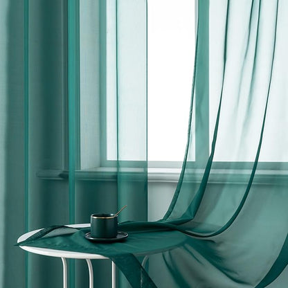 DUALIFE Hunter Green Sheer Curtains 96 Inch Length,Look Semi Sheer Curtain Drapes for Living Room Bedroom Loft Kitchen Bathroom Privacy Voile Window Treatment Panels,52 x 96 Inches,Set of 2