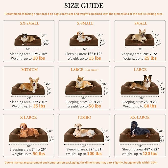 Comfort Expression XXL Orthopedic Dog Beds Waterproof, Orthopedic Foam Dogs Beds for Extra Large Dogs, Washable Dog Sofa Bed with Removable Cover & Non-Slip Bottom(XX-Large,Chocolate Brown)-Mewly Pet