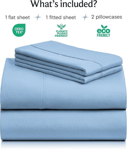 LuxClub 4 PC King Sheet Set, Breathable Luxury Bed Sheets, Deep Pockets Wrinkle Free Cooling Bed Sheets Machine Washable Hotel Bedding Silky Soft - Sky King