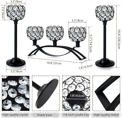 Crystal Tealight Candle Holder Centerpiece Home Decorative Candlestick Holder Elegant Table Centerpiece Home Decor Wedding Party Anniversary (Black, Set of 3)