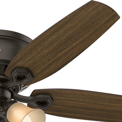 Hunter 52 inch Indoor Ceiling Fan with LED Lights - Bronze Ceiling Fan with Pull Chain, For Bedroom, Living Room, or Kitchen, Low Profile Mount, No Remote, 5 Blades - Builder 53327, New Bronze