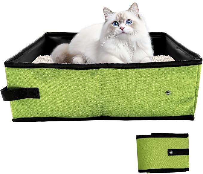 Portable Litter Box for Cats, Folding Cat Litter Box Waterproof, 15.75 * 11.82 * 3.94 Inches, Pet Essentials for Traveling & Camping, Indoor & Outdoor - Green-Mewly Pet