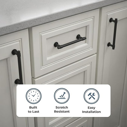 Franklin Brass - Francisco Matte Black Cabinet Handles 5 Inch (5") Hole Center Pulls | Easy Install, Durable Hardware for Kitchen Cabinet Door, Drawers, Dresser Pull, Furniture (5 Pack)