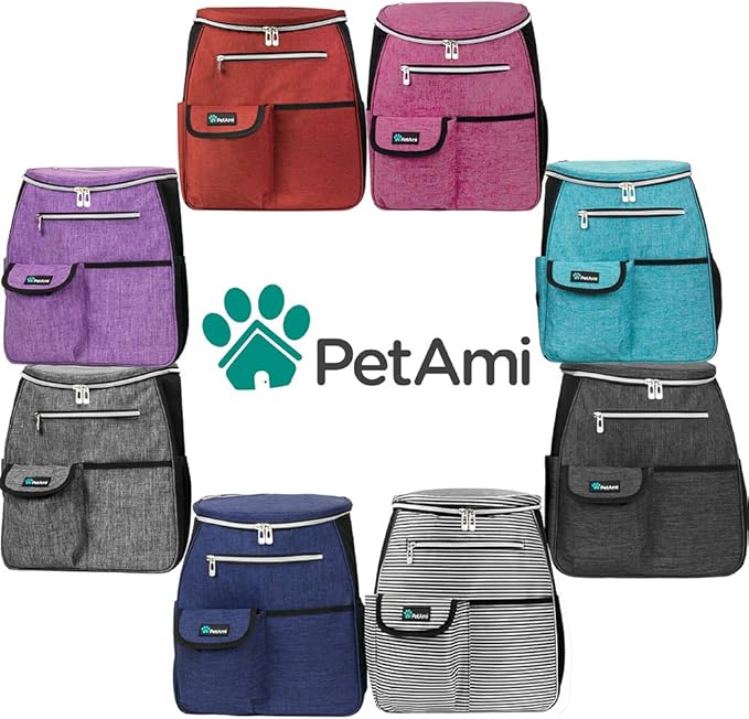 PetAmi Dog Travel Bag Backpack, Airline Approved Dog Bags for Traveling, Puppy Diaper Bag Supplies, Pet Camping Essentials Hiking Accessories Dog Mom Gift, Food Container, Collapsible Bowls, Purple-Mewly Pet
