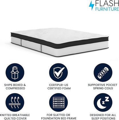 Flash Furniture Capri Comfortable Sleep 12" Hybrid Pocket Spring and Foam Mattress in a Box, Foam Pocket Spring Hybrid Mattress for Pressure Relief, Queen