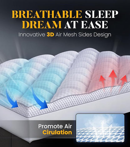 3 Inch Ultra-Fluffy Memory Foam Mattress Topper Full for Back Pain, Extra Soft Pillow Top Full Mattress Topper with 4X Support, Mattress Pad with Breathable Air Mesh Sides, 6-21'' Deep Pocket