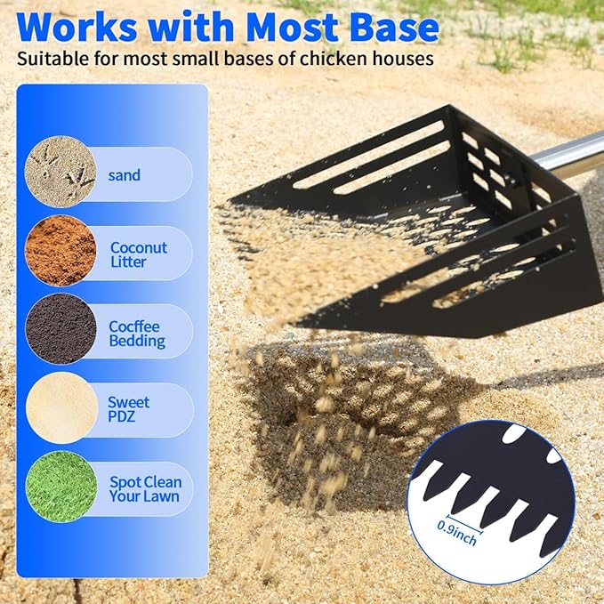 Chicken Poop Scooper, 2-in-1 Coop Litter Scoop, Heavy Duty Metal Adjustable Shovel for Sand/Litter-Mewly Pet