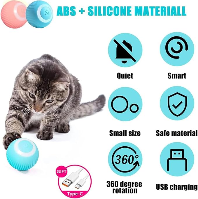 Power Ball 2.0 - Interactive Smart Cat Toy, Automatic Rolling Ball for Indoor Cats, USB Charged (Blue)-Mewly Pet