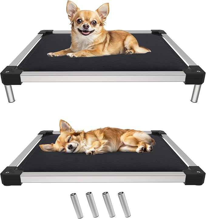 FXW TitanNest Chew-Proof Elevated Dog Bed, Raised Cot for Indoor/Outdoor/Camping Use, Durable & Washable Padded Pet Bed for Toy Dogs, 23.0" L x 17.0" W x 4.5" H, Black-Mewly Pet