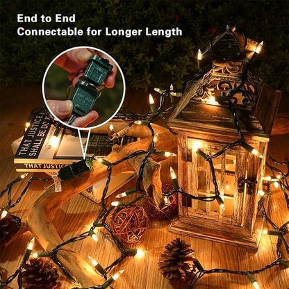ODEETRONIC Steady & Blink Clear Christmas Lights, 21.63ft 100 Count Incandescent Christmas Lights, 2 Modes UL Certified Warm Clear Light, Connectable Mini Tree Light for Room Wedding Party, Green Wire