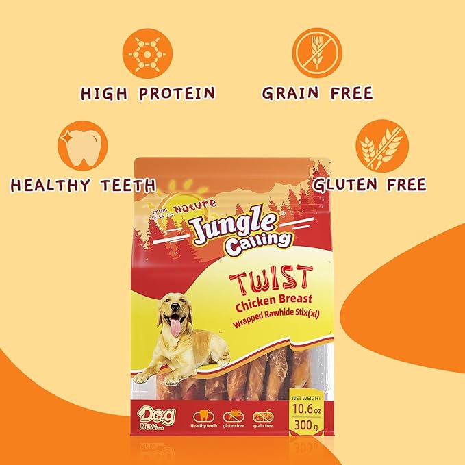 Jungle Calling Dog Treats, Natural Chicken Wrapped Rawhide Sticks, Grain-Free Training Rewards Chews for Small and Medium Puppy,10.6oz-Mewly Pet