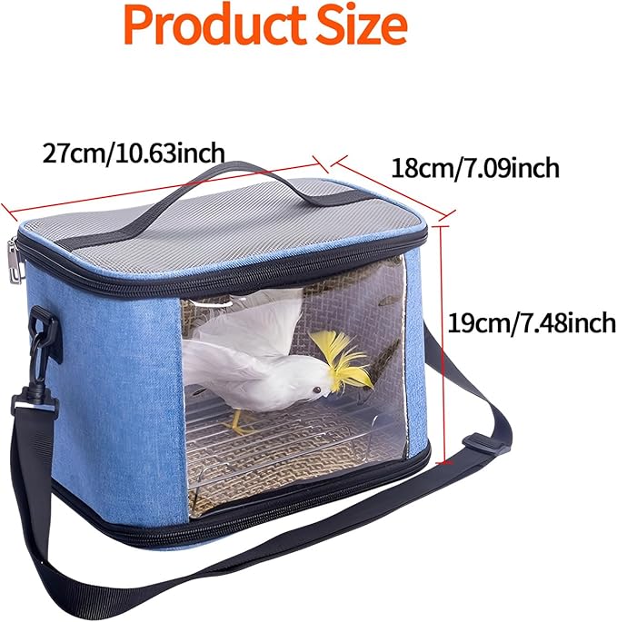 Bird Travel Carrierm, Small Bird Travel Backpack Carrier Cage with Tray and Breathable Clear Window, for Parakeet Cockatiel Budgies, for Camping Hiking (Large-White)-Mewly Pet