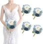 Artificial Bridesmaids Bouquets Set of 4 - 7 inch Silk Rose Bouquets for Bridesmaids, Pre-made Bridesmaid Flowers Small Bouquet for Wedding Vintage Country Bridal Shower Decorations -Dusty Blue