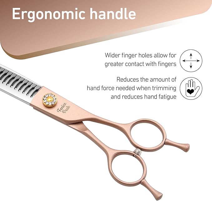 Fenice Peak Professional Curved Chunker Dog Grooming Scissors 7.0'' Rose Gold Thinning Shears Extremely Sharp Blades 440C Stainless Steel Thinning Shears Durable Smooth Fine Cut for Dogs and Cats.-Mewly Pet