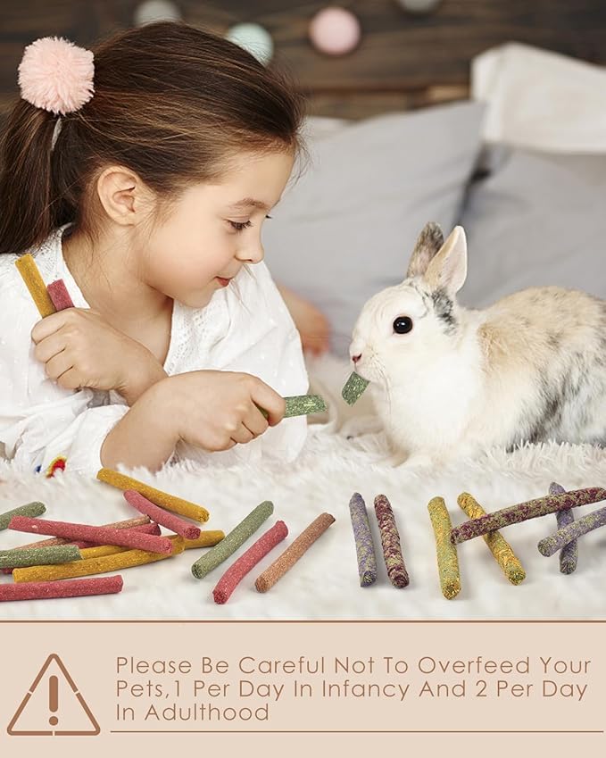 Bissap 72 PCS Rabbit Chew Sticks, Natural Timothy Hay Pumpkin Sugar Beet Carrot Strawberry Rose Dahlberg Daisy Forget-me-not Flower Treat for Bunny Chinchilla Guinea Pig Hamster Small Pet Molar Snack-Mewly Pet