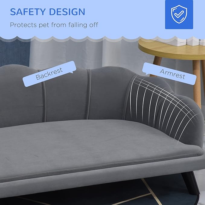 PawHut Velvet Large Dog Couch with Foam Cushion, Soft and Cute Dog Bed with Pearl Design, Dog Sofa for Big and Medium Dogs, Charcoal Gray-Mewly Pet