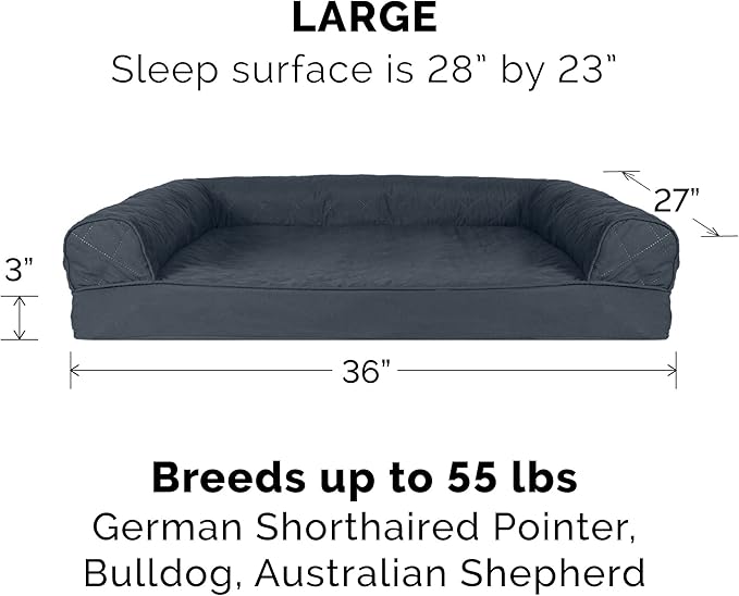 Furhaven Cooling Gel Dog Bed for Large/Medium Dogs w/ Removable Bolsters & Washable Cover, For Dogs Up to 55 lbs - Quilted Sofa - Iron Gray, Large-Mewly Pet