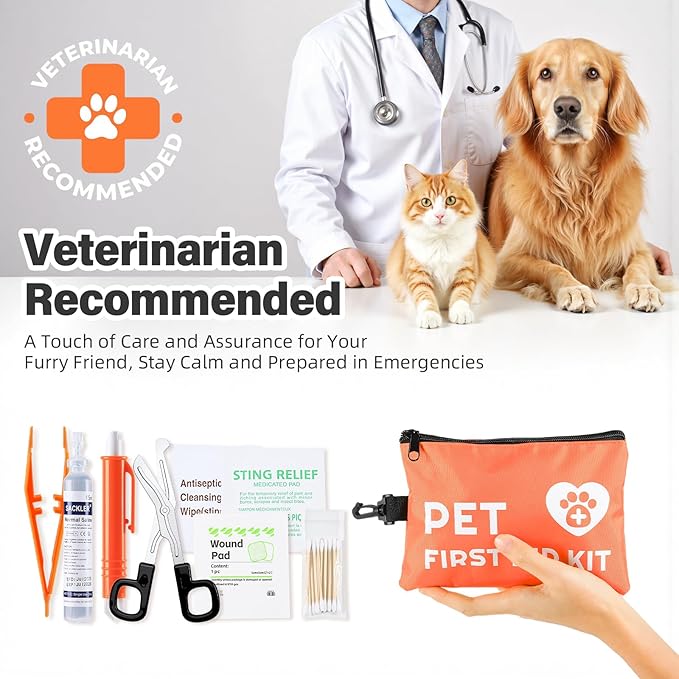 Portable Dog First Aid Kit with Hook - Water Resistant Pouch for Hiking, Camping, Daily Family Use, Travel, Pet Safety, Thoughtful Gift for Pet Owners (45pcs Standard Version)-Mewly Pet