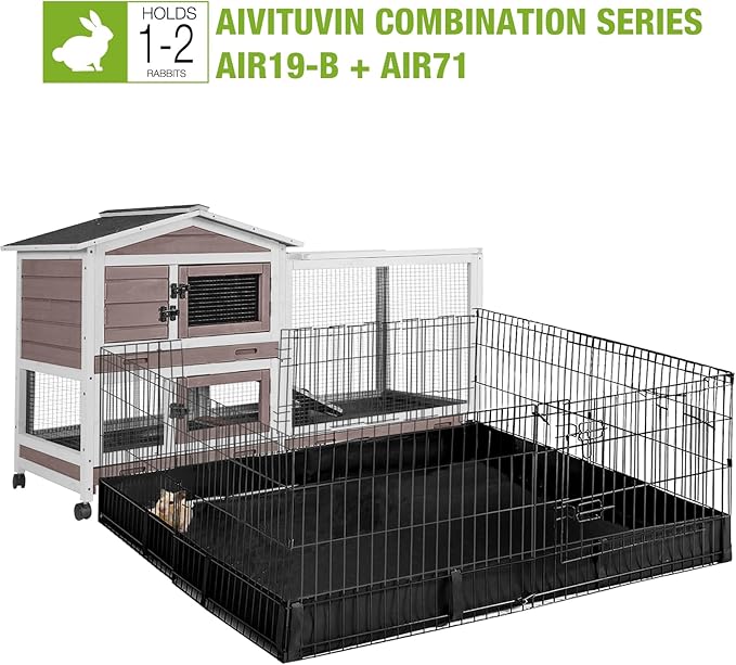 GUTINNEEN Rabbit Hutch with Chew-Resistant Ramp Indoor Bunny Cage Outdoor Guinea Pig Cage with Wheels and Leakproof Tray-Mewly Pet