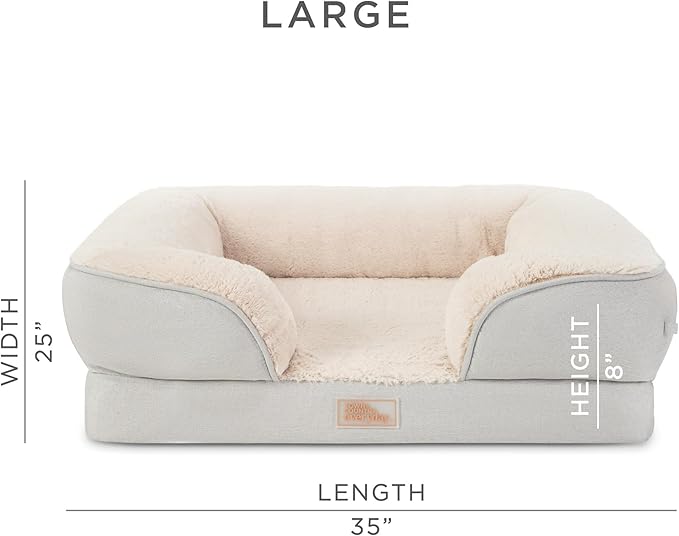 TOWN & COUNTRY EVERYDAY CuddleTown Comfy Solid Bolster Sofa Pet Bed, Supportive & Calming Egg Crate Foam, Non-Slip Bottom, Machine Washable Cover, Grey, Large 35"x25"x8"-Mewly Pet