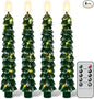 GenSwin Flameless Christmas Tree Candles with Remote Timer, Real Wax Christmas Tree Flameless Taper Candles Battery Operated with String Lights, Set of 4 LED Tree Candlesticks for Home Winter Decor