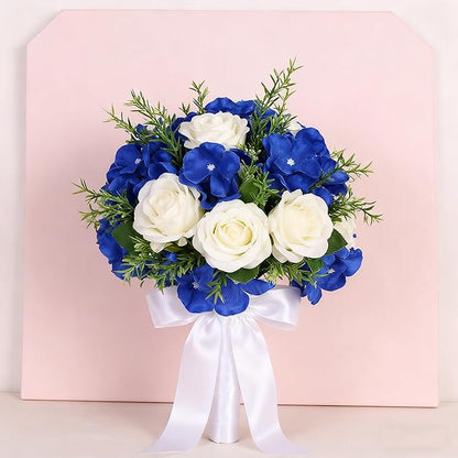 100PCS Artificial Hydrangea Flowers, Fake Flowers Silk Hydrangea Full Flowers Heads with Stems for Wedding Home Party Shop Baby Shower Decor (Royal Blue)