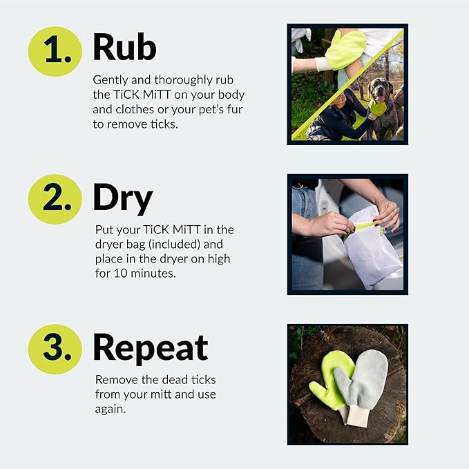 Green Tick Removal Glove: Gently Remove Ticks from Humans & Pets - Chemical-Free, Durable, Portable, Easy to Use Tick Management Tool for Outdoor Adventures & Everyday Use-Mewly Pet