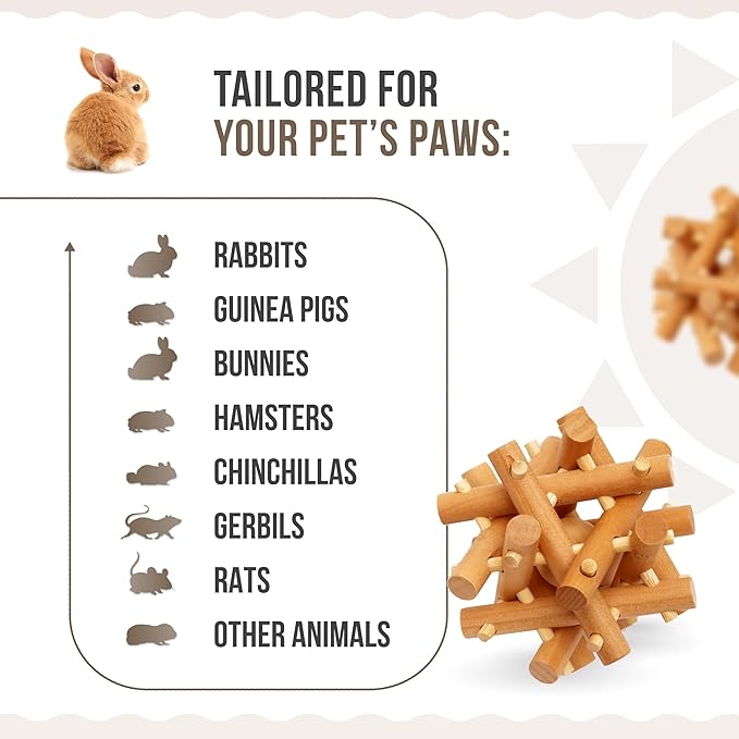 Wooden Chewing Toy for Small Animals, Natural Wood for Rabbit, Guinea Pig, Bunny, Chinchilla (Colorless)-Mewly Pet