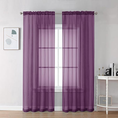 Chyhomenyc Plum Sheer Curtains, 84 inches Long 2 Panels Set, Rod Pocket Voile Drapes for Living Room Bedroom, 2PCS, Each 42 W x 84 L