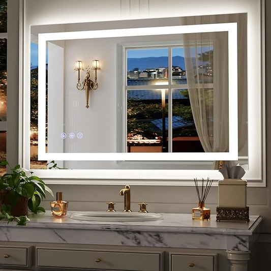 LED Bathroom Mirror, Large 60"x 40" Smart Bathroom Vanity Wall Mirrors with Lights, Anti-Fog, Dimmable, Backlit + Front Lit, 3 Color Modes, Memory Function