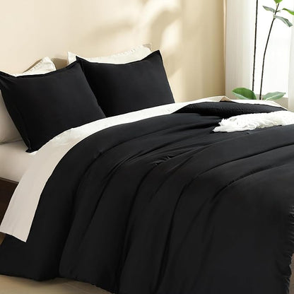Litanika Black Twin/Twin XL Comforter Set, 2 Pieces Lightweight Solid Bedding Comforter Set, All Season Fluffy Bed Set (66x90In Comforter & 1 Pillowcase)