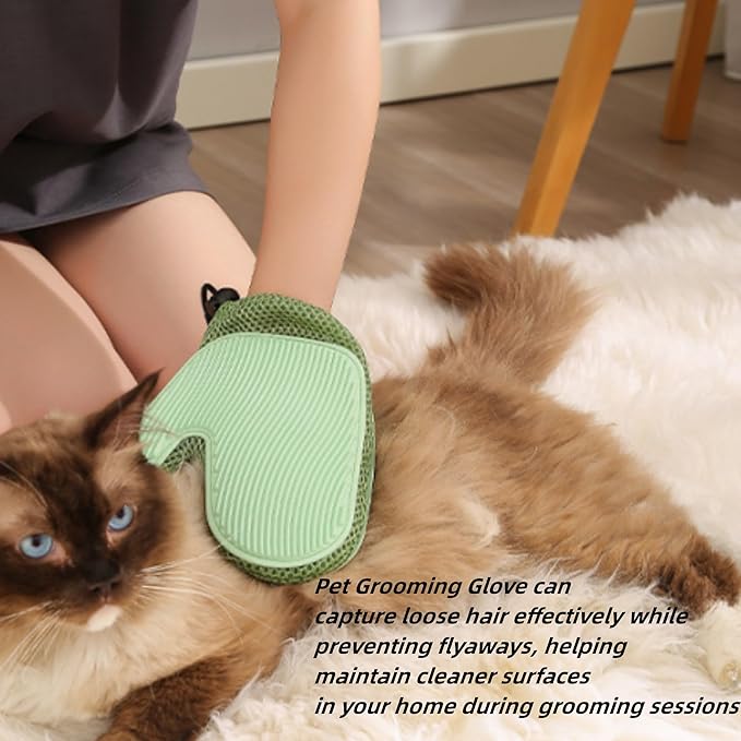 Pet Hair Remover Glove, All-in-One Grooming Mist Glove for Pets, Upgrade Efficient Pet Hair Remover Electrostatic Gloves Grooming Spray Comb, Gentle Deshedding Efficient for Dogs & Cats (Green)-Mewly Pet
