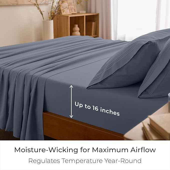 Mellanni Full Sheets Set - 4 PC Iconic Collection Bedding - Hotel Luxury, Extra Soft, Cooling Bed Sheets - Wrinkle, Fade, Stain Resistant (Full, Mineral Gray)