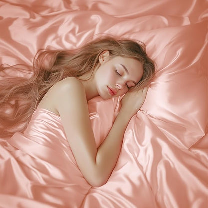 Love's cabin California King Satin Sheet Sets - 4 Piece Coral Silky Sheets Bed Set with Deep Pocket, Luxury Silk Feel Satin Cal King Sheet Set (1 Flat Sheet,1 Fitted Sheet,2 Pillow Cases)